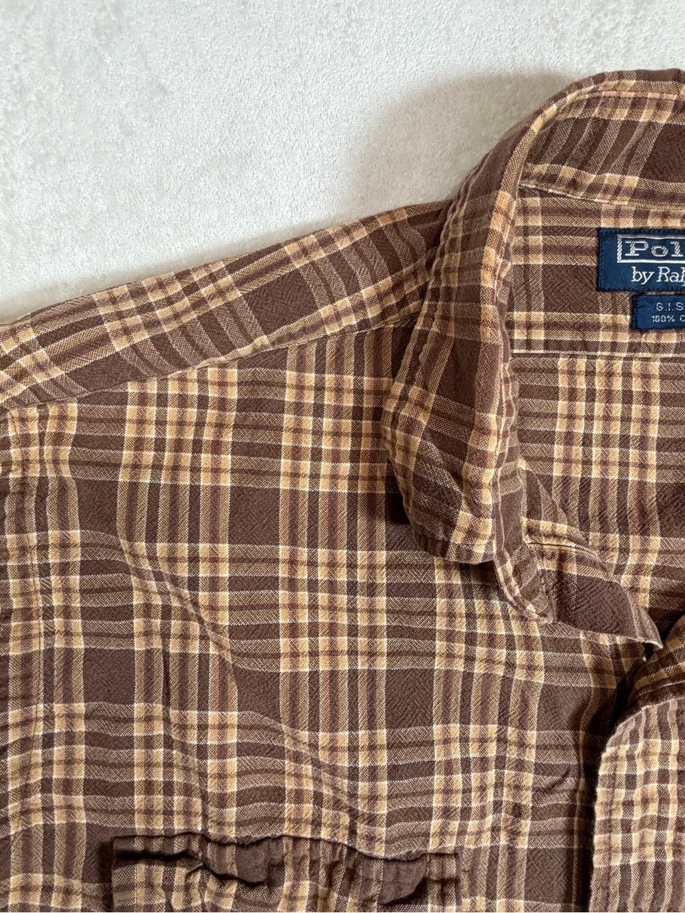 Polo Ralph Lauren Large G.I. Shirt Brown Plaid Long-Sleeve Button-Down Shirt